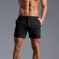 thumbnail image 1 of Men's Bermuda Shorts Fashion Solid Color Slim Fit 5'' Short Pants Summer Beach Casual Comfy Shorts with Pockets Black L, 1 of 8