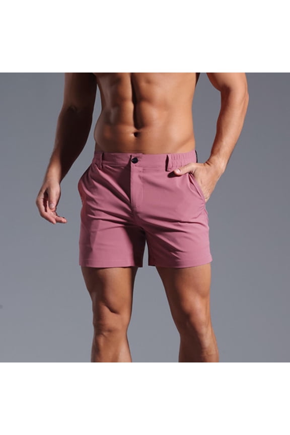 Men's Bermuda Shorts Fashion Solid Color Slim Fit 5'' Short Pants Summer Beach Casual Comfy Shorts with Pockets Hot Pink M
