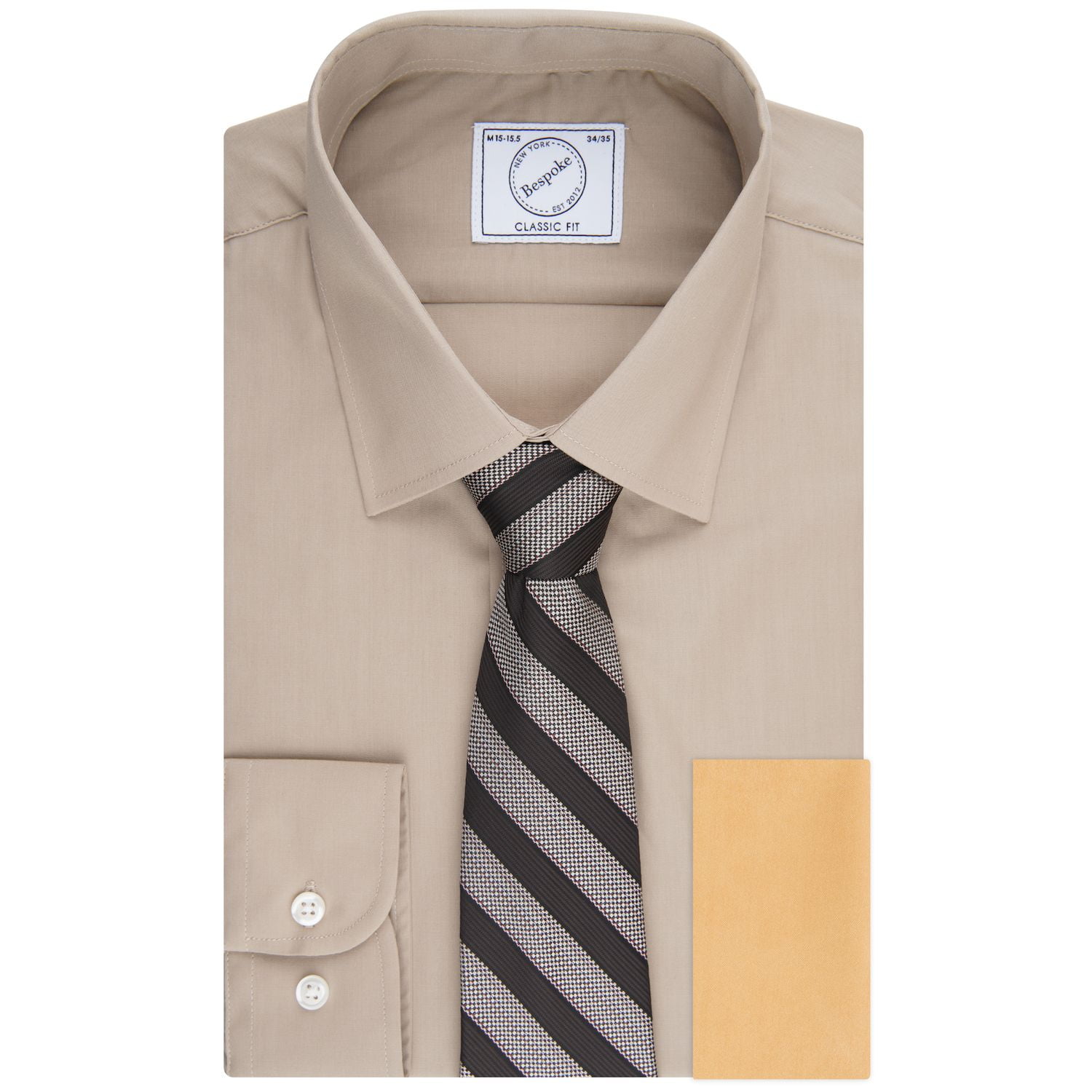 Men's Bespoke Classic-Fit Dress Shirt, Tie & Pocket Square Set Color:  Cobblestone Size: L-34/35 - Walmart.com