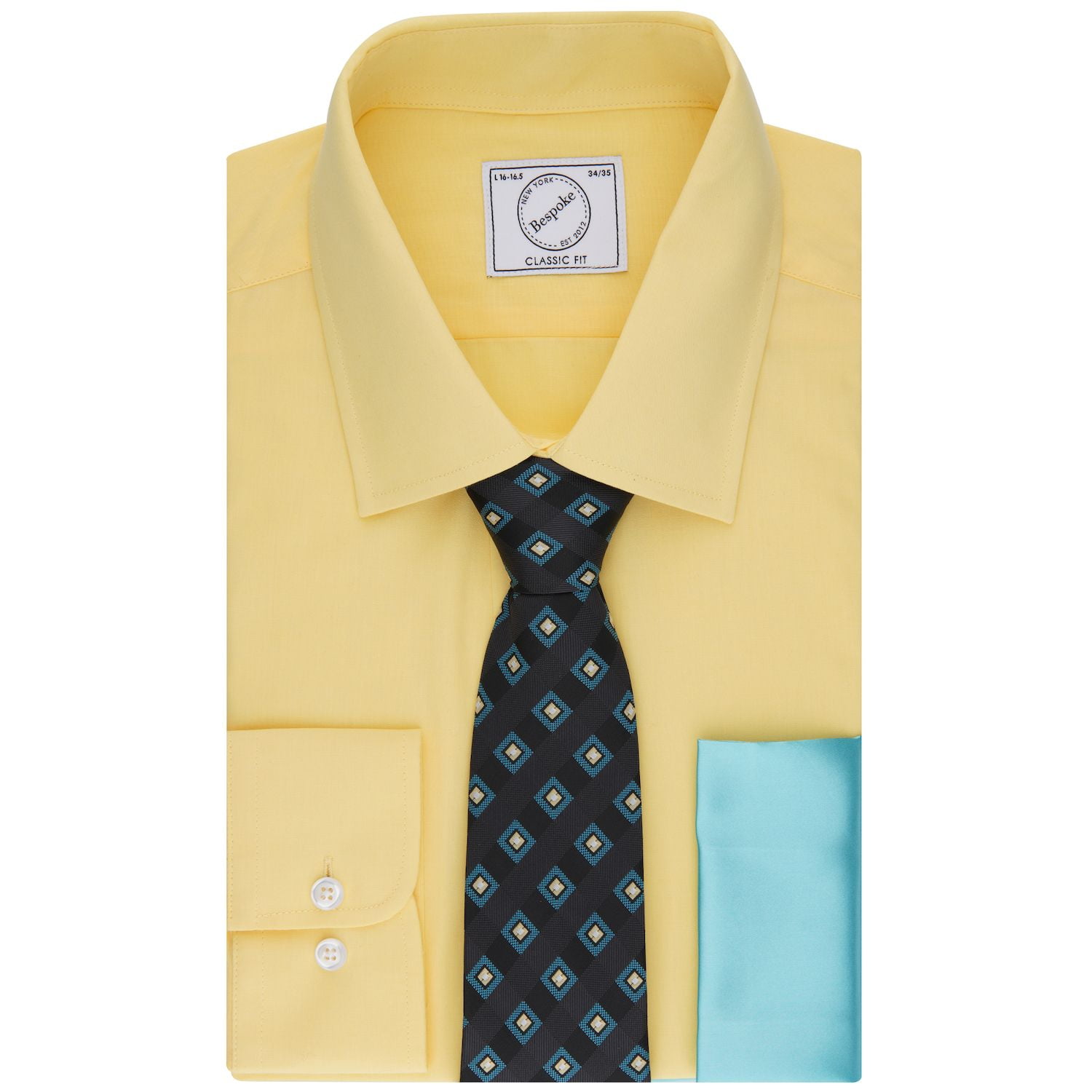 Men's Bespoke Classic-Fit Dress Shirt, Tie & Pocket Square Set Color:  Yellow Size: L-36/37 - Walmart.com