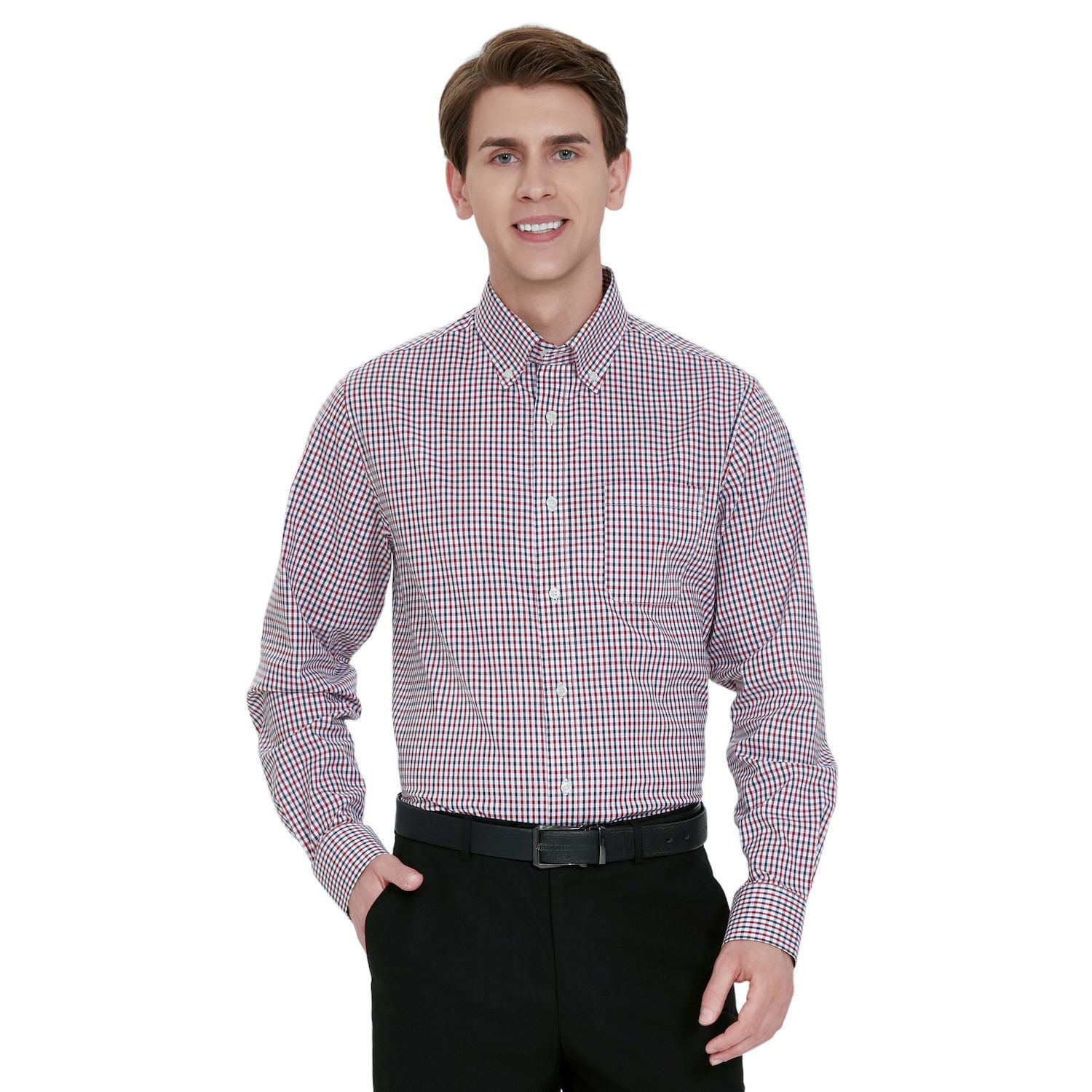 Men's Bespoke Classic-Fit Pinpoint Oxford Dress Shirt Color: Red Blue Plaid  Size: 2X-34/35 - Walmart.com