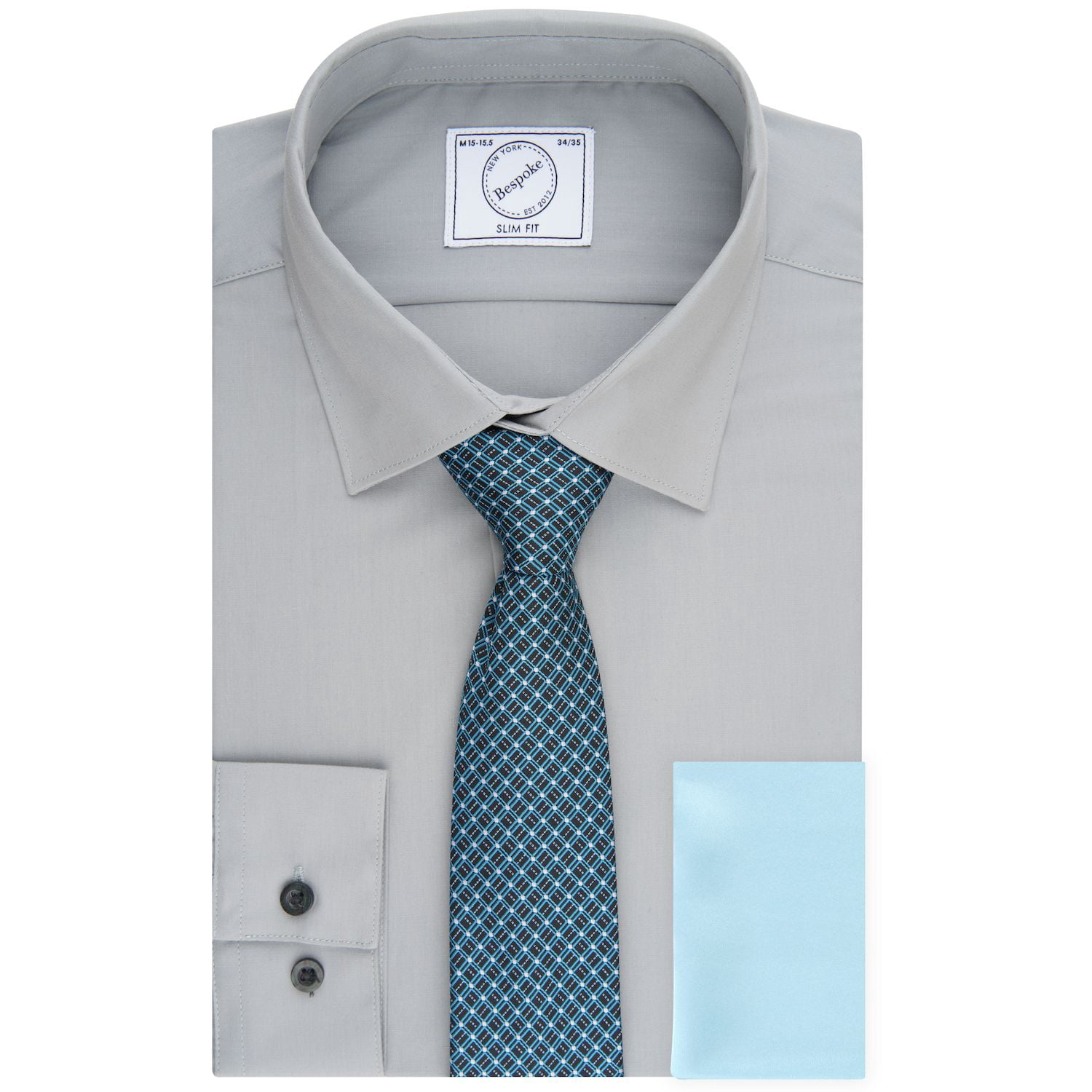 Men's Bespoke Slim-Fit Dress Shirt, Pocket Square & Tie Set Color: Gray  Size: S 32-33 - Walmart.com