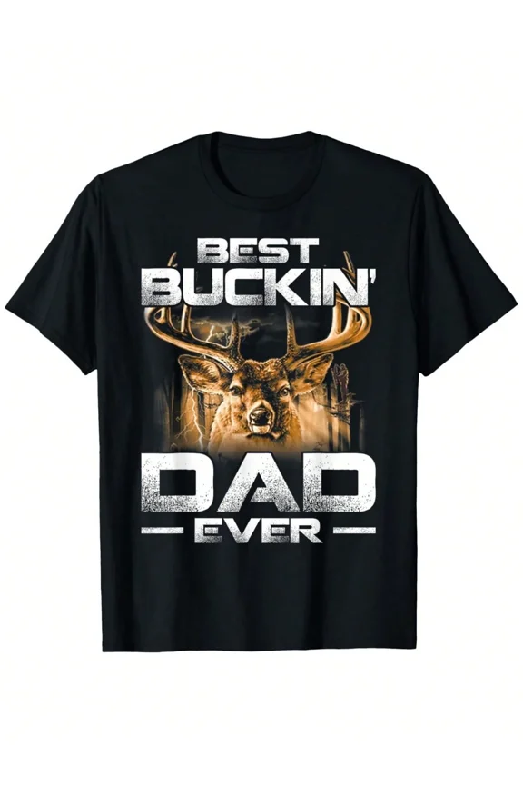 Men's Best Buckin' Dad Ever T-Shirt, Funny Deer Hunting Graphic Tee, Father's Day Gift for Men