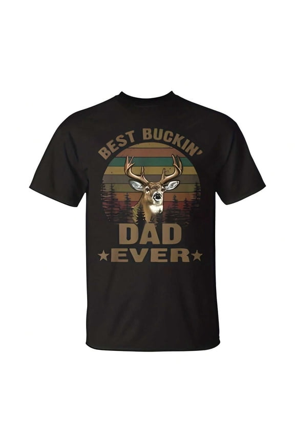 Men's Best Buckin' Dad Ever T-Shirt Retro Deer Hunting Graphic Tee Father's Day Gift