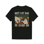 Mens "Best Cat Dad Ever" Graphic Black Cotton Casual T-Shirt - Funny Summer Short Sleeve Tee with Cat and Paw Print Design