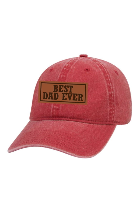Men's Best Dad Ever Father's Day Laser Engraved Leather Patch Twill Buckle Back Hat, Red