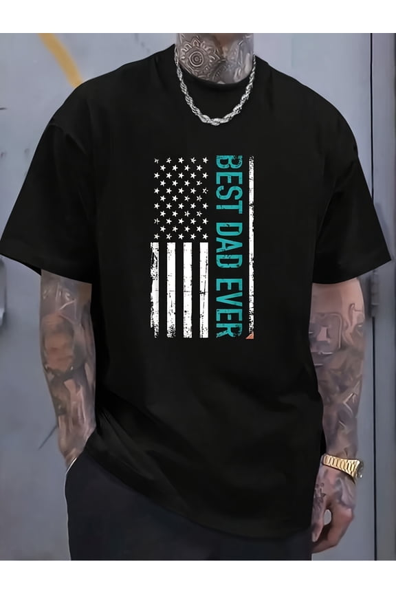 Men's Best Dad Ever Patriotic American Flag Graphic T-Shirt - Distressed Vintage USA Father's Day Gift Tee