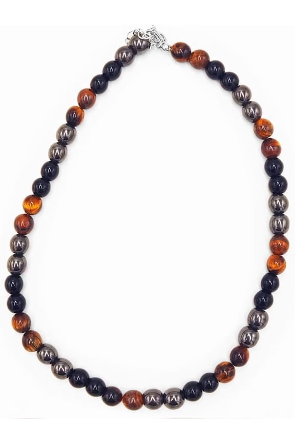 Men's Best Healing Crystal, Obsidian Tiger's Eye Stone Hematite, Beaded Necklace, Natural Stone Bead Necklace, Triple Protection Stress Relief Balance Protection Amulet Jewelry Gift[c116]