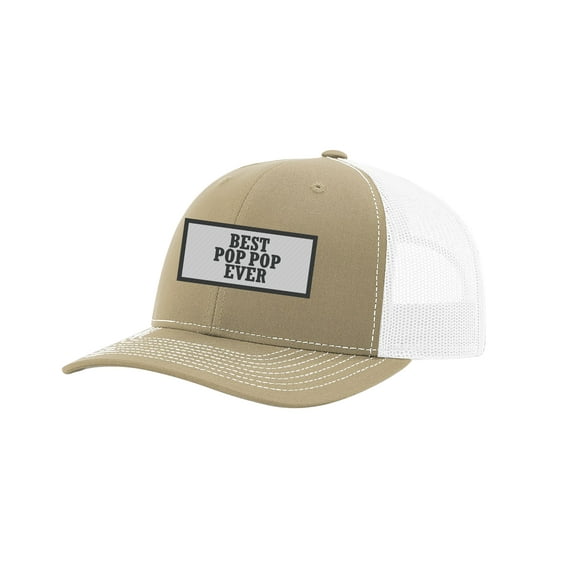 Men's Best Pop Pop Ever Father's Day Embroidered Patch Mesh Back Trucker Hat, Khaki/White