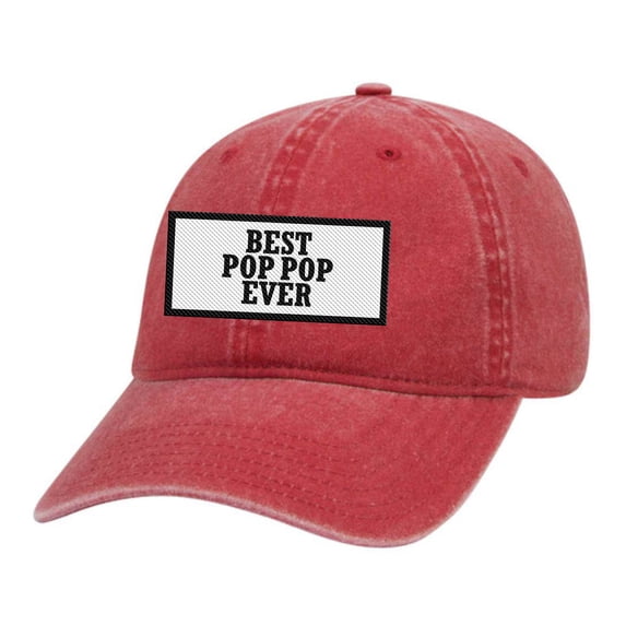 Men's Best Pop Pop Ever Father's Day Embroidered Patch Twill Buckle Back Adjustable Hat, Red