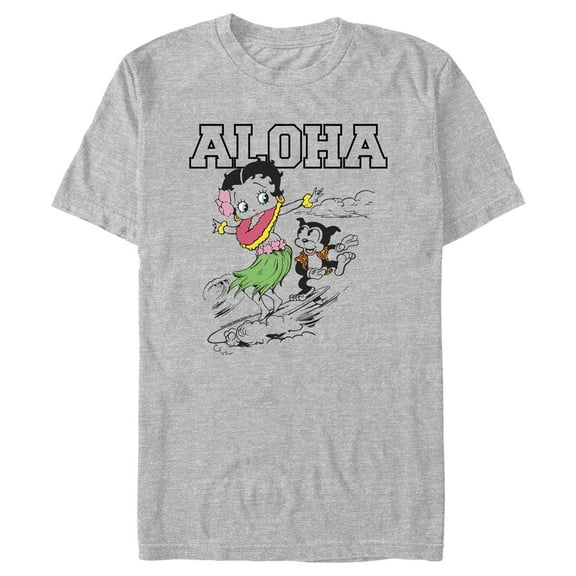 Men's Betty Boop Aloha Surfer  Graphic Tee Athletic Heather 3X Large