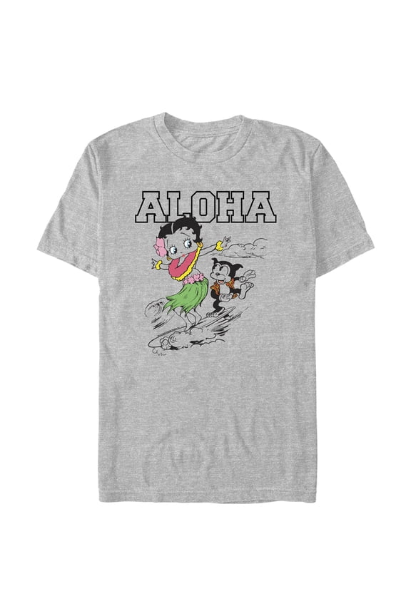 Men's Betty Boop Aloha Surfer Graphic Tee Athletic Heather Large