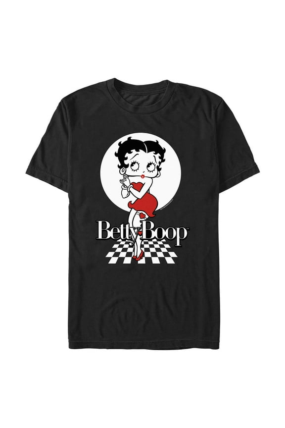 Men's Betty Boop Black and White Checkers Pose Graphic Tee Black X Large
