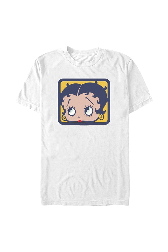 Men's Betty Boop Blue and Yellow Square Graphic Tee White Large