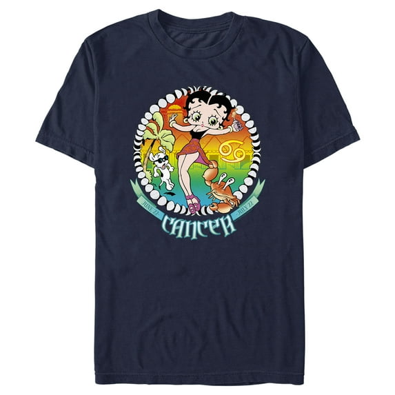 Men's Betty Boop Cancer Zodiac Graphic Tee Navy Blue Medium
