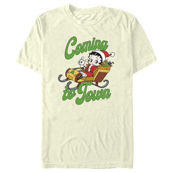 Men's Betty Boop Christmas Coming to Town Pudgy Graphic Tee Beige Medium