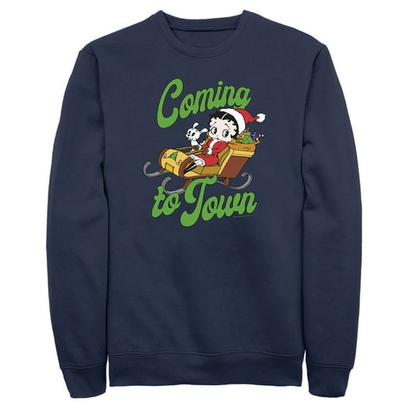 Men's Betty Boop Christmas Coming to Town Pudgy  Sweatshirt Navy Blue Large