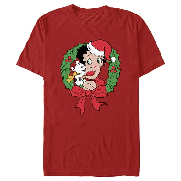 Men's Betty Boop Christmas Wreath  Graphic Tee Red Large