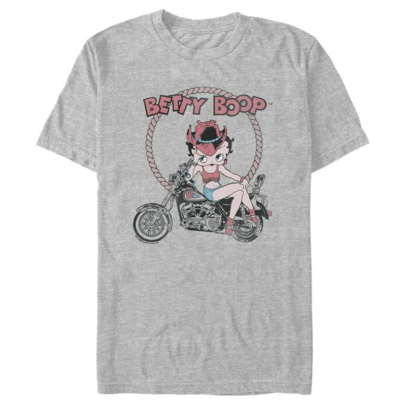 Men's Betty Boop Cowboy Hat Biker Betty Distressed Graphic Tee Athletic Heather 2X Large