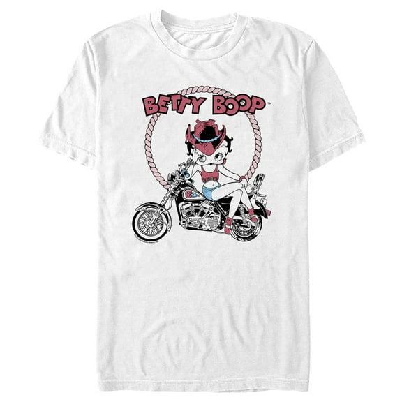 Men's Betty Boop Cowboy Hat Biker Betty  Graphic Tee White 2X Large