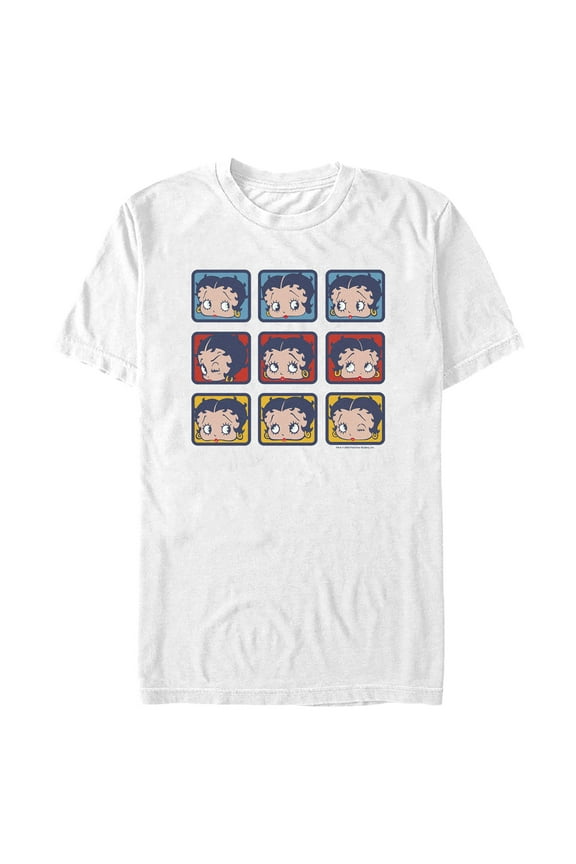 Men's Betty Boop Face Squares  Graphic Tee White Large