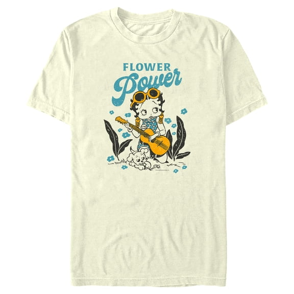 Men's Betty Boop Flower Power Graphic Tee Beige Large