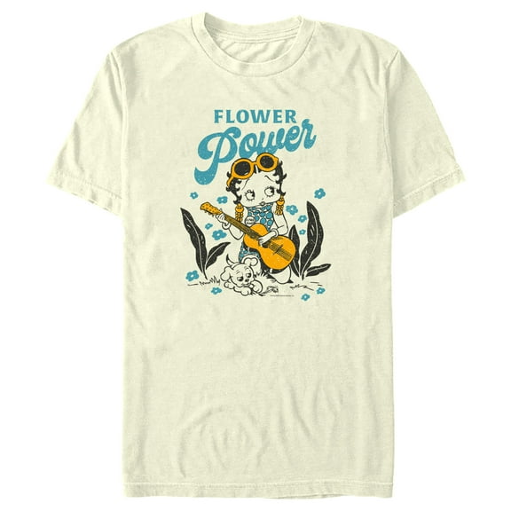 Men's Betty Boop Flower Power  Graphic Tee Beige Small