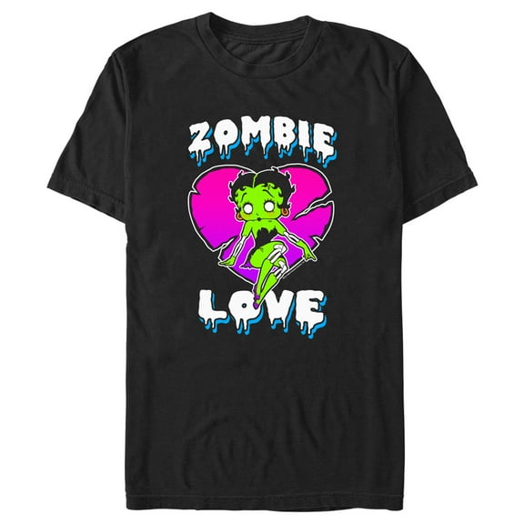 Men's Betty Boop Halloween Green Zombie Love  Graphic Tee Black 3X Large