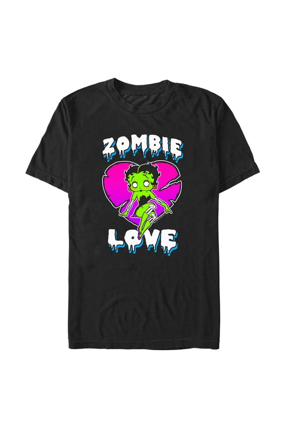 Men's Betty Boop Halloween Green Zombie Love Graphic Tee Black Medium