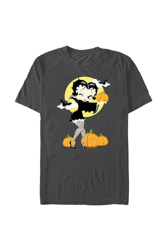 Men's Betty Boop Halloween Pumpkins Graphic Tee Charcoal Large