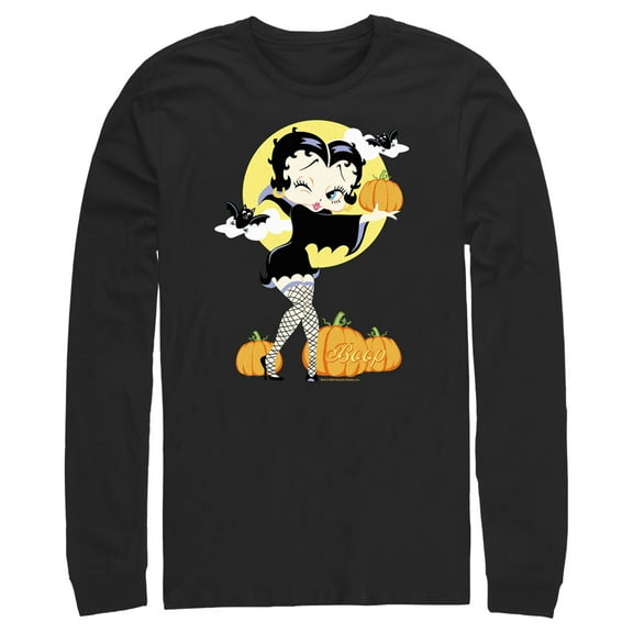 Men's Betty Boop Halloween Pumpkins  Long Sleeve Shirt Navy Blue 2X Large