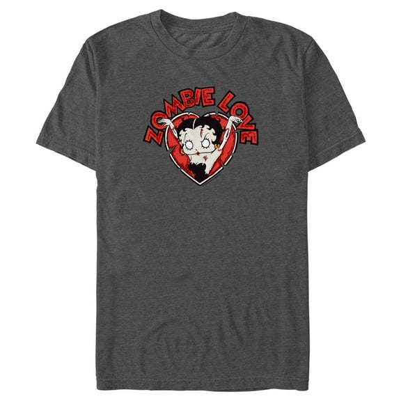 Men's Betty Boop Halloween Zombie Love Heart Graphic Tee Charcoal Heather Small