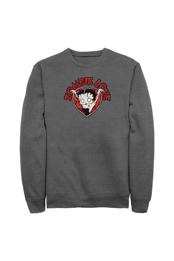 Men's Betty Boop Halloween Zombie Love Heart Sweatshirt Charcoal Heather Small