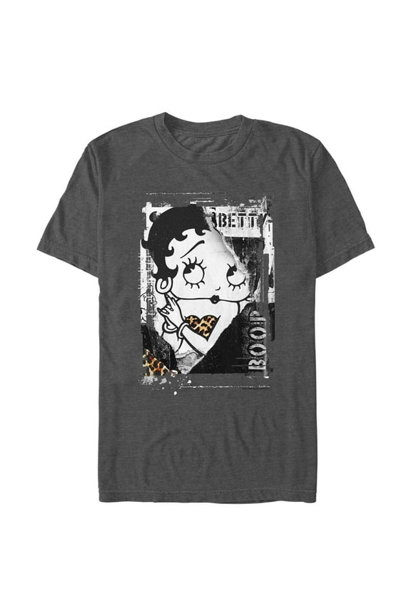 Men's Betty Boop Leopard Poster Graphic Tee Charcoal Heather Medium
