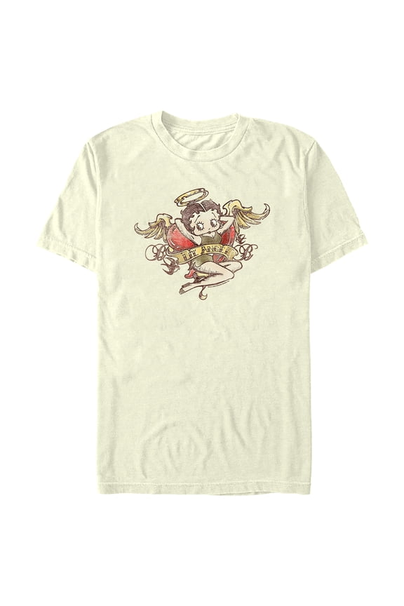 Men's Betty Boop Lil' Angel Tattoo Graphic Tee Beige Large
