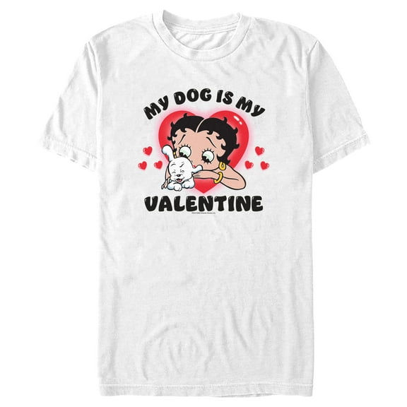 Men's Betty Boop My Dog Is My Valentine  Graphic Tee White Medium
