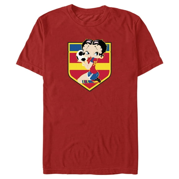 Men's Betty Boop Spain Blue Soccer Badge Graphic Tee Red 3X Large