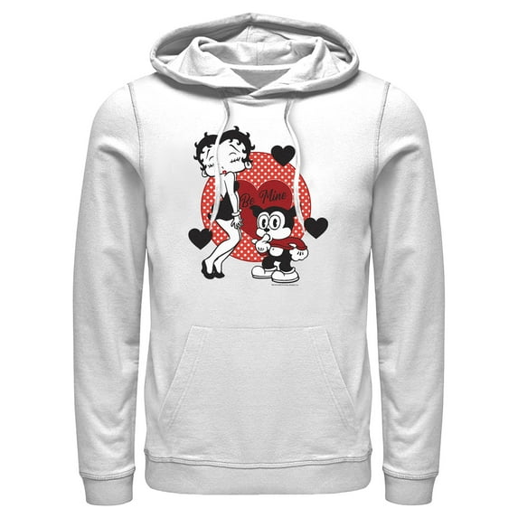 Men's Betty Boop Valentine's Day Bimbo Be Mine Pull Over Hoodie White Large