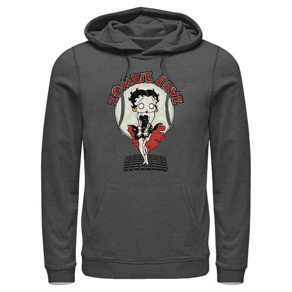Men's Betty Boop Valentine's Day Zombie Love Dress Pull Over Hoodie Charcoal Heather Large