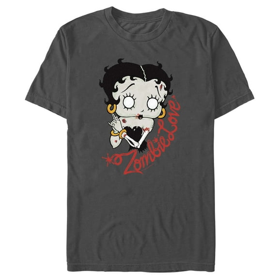 Men's Betty Boop Valentine's Day Zombie Love  Graphic Tee Charcoal 2X Large