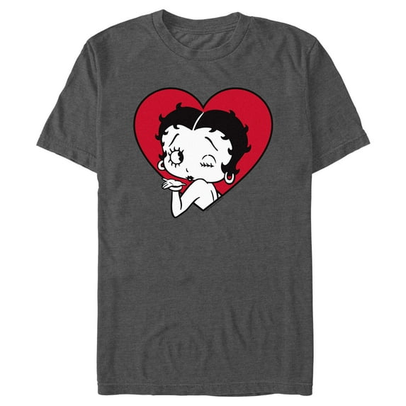 Men's Betty Boop Wink Heart Graphic Tee Charcoal Heather 2X Large