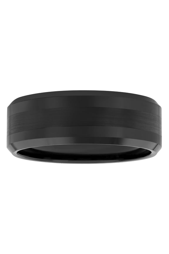 Men's Beveled and Satin Center Ring in Black Tungsten by Brilliance Fine Jewelry - Wedding Band