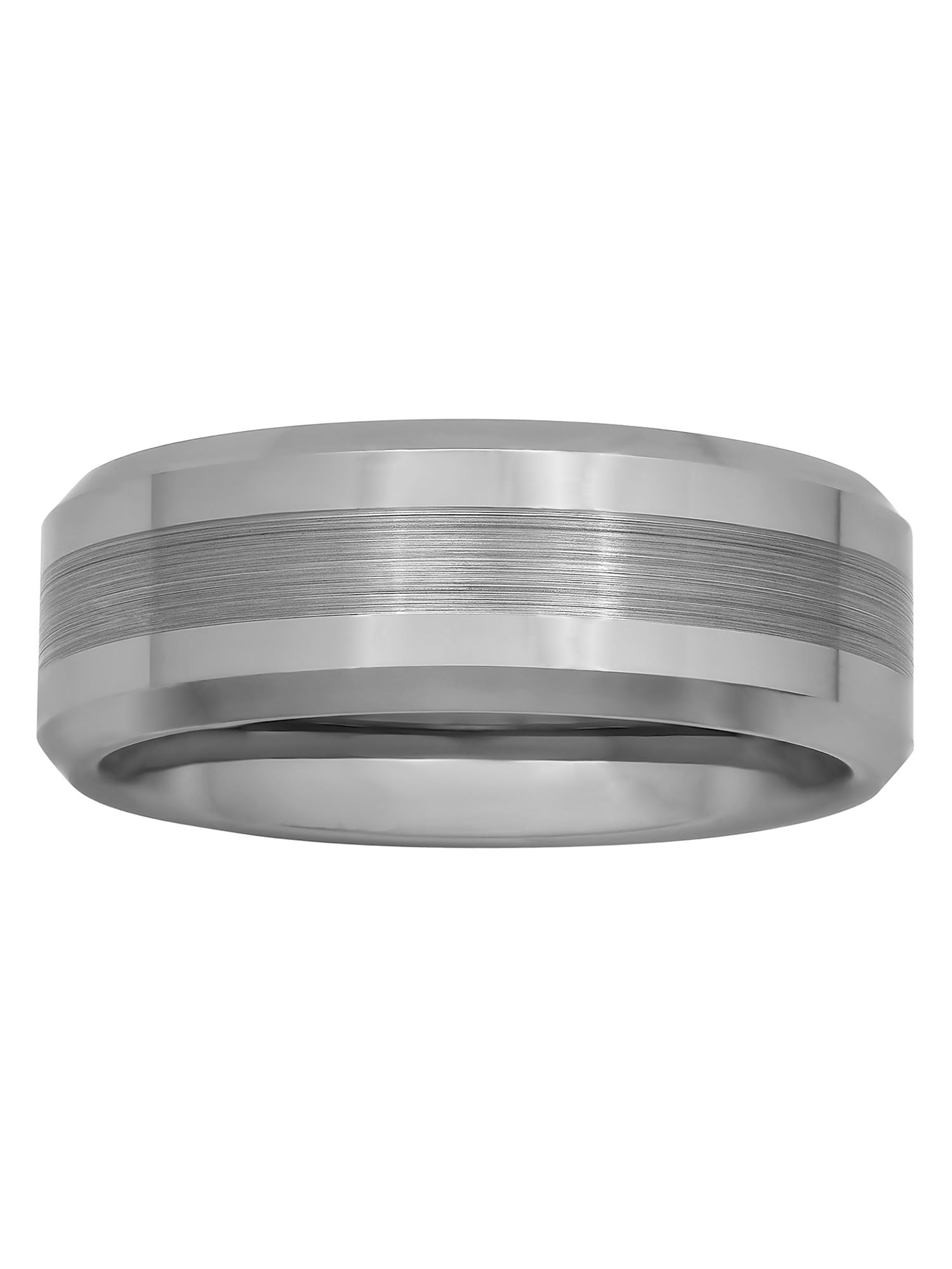 Men's Beveled and Satin Center Ring in Tungsten by Brilliance Fine Jewelry - Wedding Band
