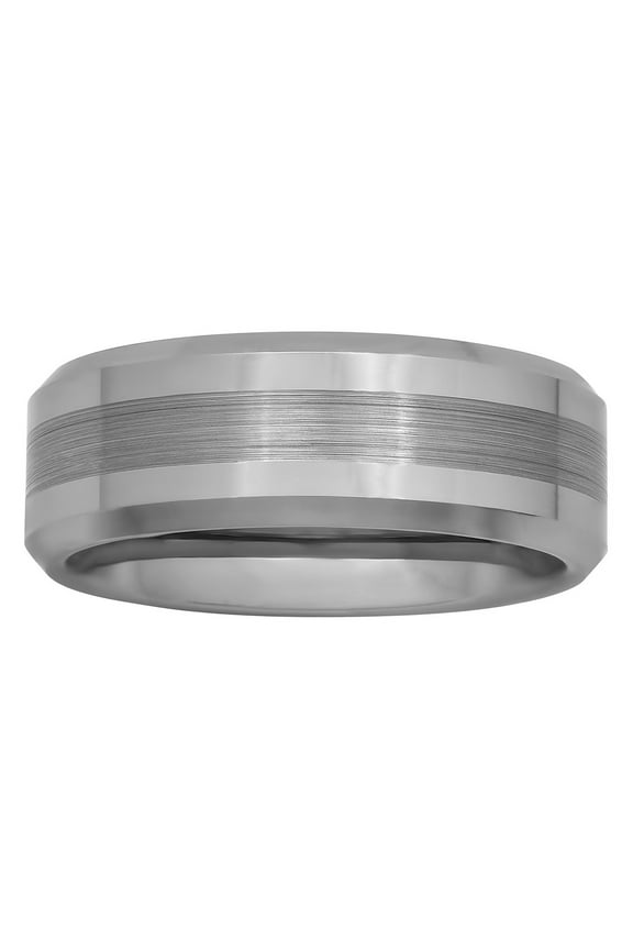 Men's Beveled and Satin Center Ring in Tungsten by Brilliance Fine Jewelry - Wedding Band