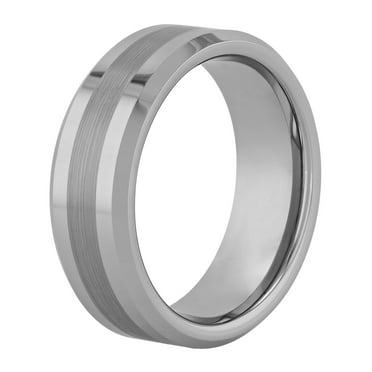 Men's Beveled and Satin Center Ring in Tungsten by Brilliance Fine Jewelry - Wedding Band