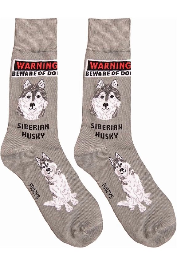 Men's Beware of Dog Siberian Husky Crew Socks