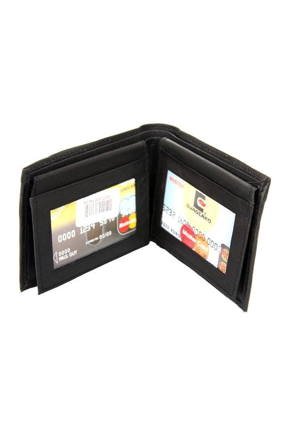 Men's BiFold Double Bill 4 ID Window 6 Credit Card Wallet Black Wallet 3.5 x 4.5 inches
