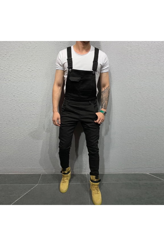 Men's Bib Overalls Denim Work Overalls Classic Adjustable Straps Jean Pants Pocket Overall Jumpsuit Fashion Workwear Black L