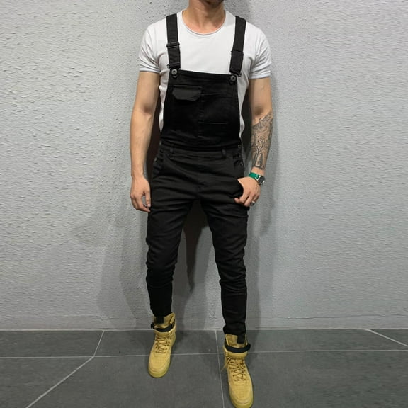 Men's Bib Overalls Denim Work Overalls Classic Adjustable Straps Jean Pants Pocket Overall Jumpsuit Fashion Workwear Black XXL