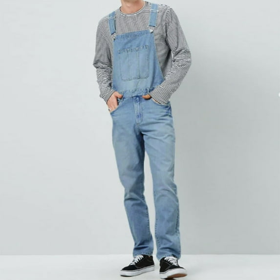 Men's Bib Overalls Denim Work Overalls Classic Adjustable Straps Jean Pants Pocket Overall Jumpsuit Fashion Workwear Light blue S